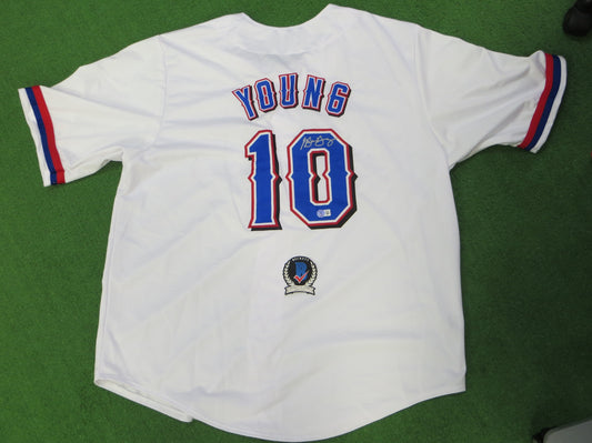 MICHAEL YOUNG TEXAS RANGERS SIGNED WHITE JERSEY size 3XL BAS COA