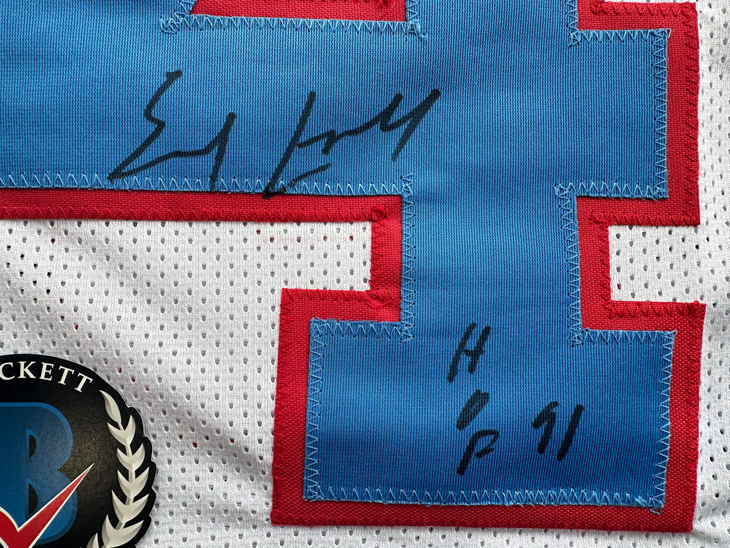 EARL CAMPBELL SIGNED WHITE FOOTBALL JERSEY Houston Oilers w/ "HOF 91" BAS COA