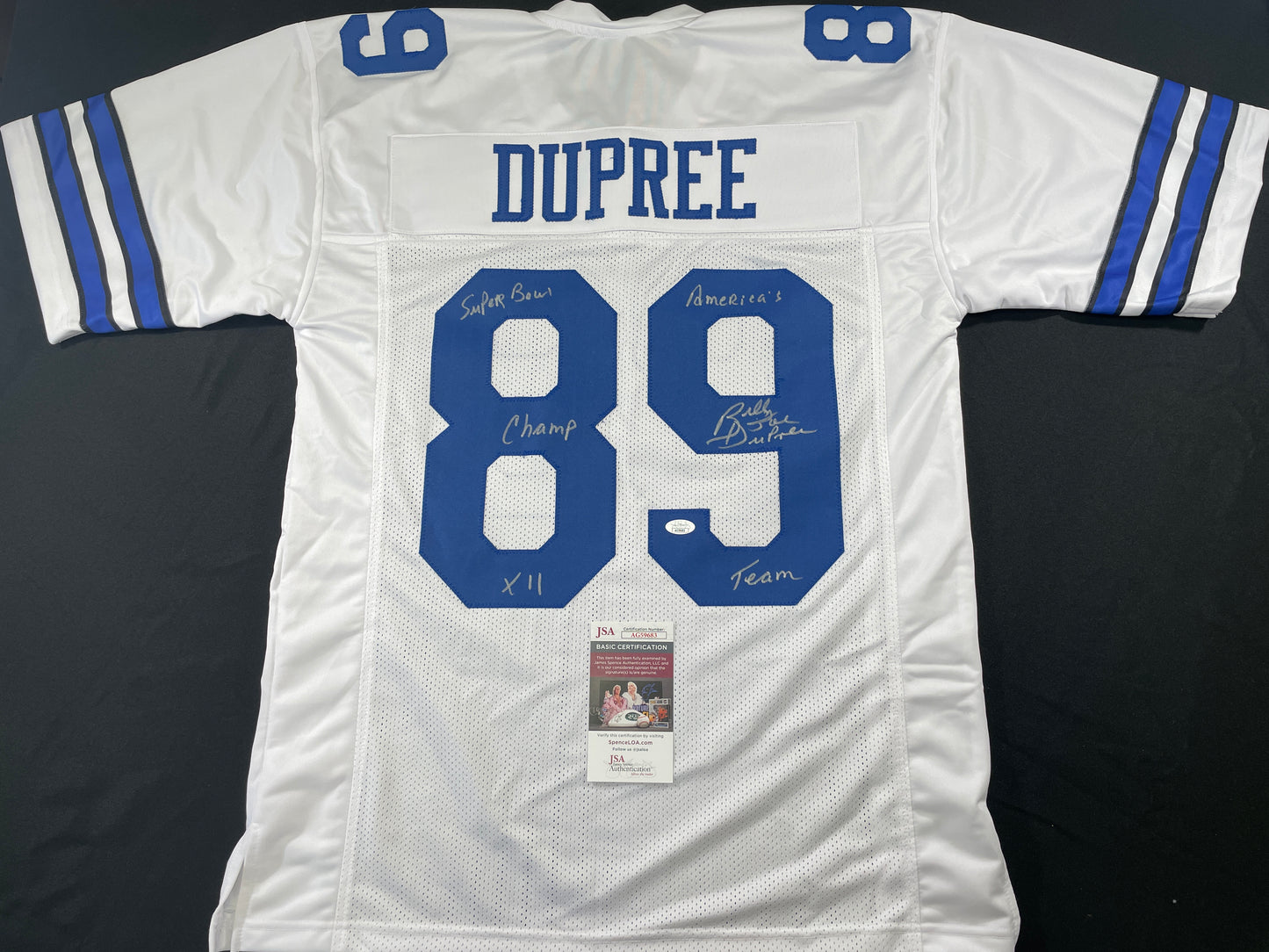 BILLY JOE DUPREE DALLAS COWBOYS SIGNED WHITE JERSEY w/INSCs XL JSA COA