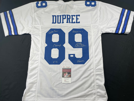 BILLY JOE DUPREE DALLAS COWBOYS SIGNED WHITE JERSEY w/INSCs XL JSA COA