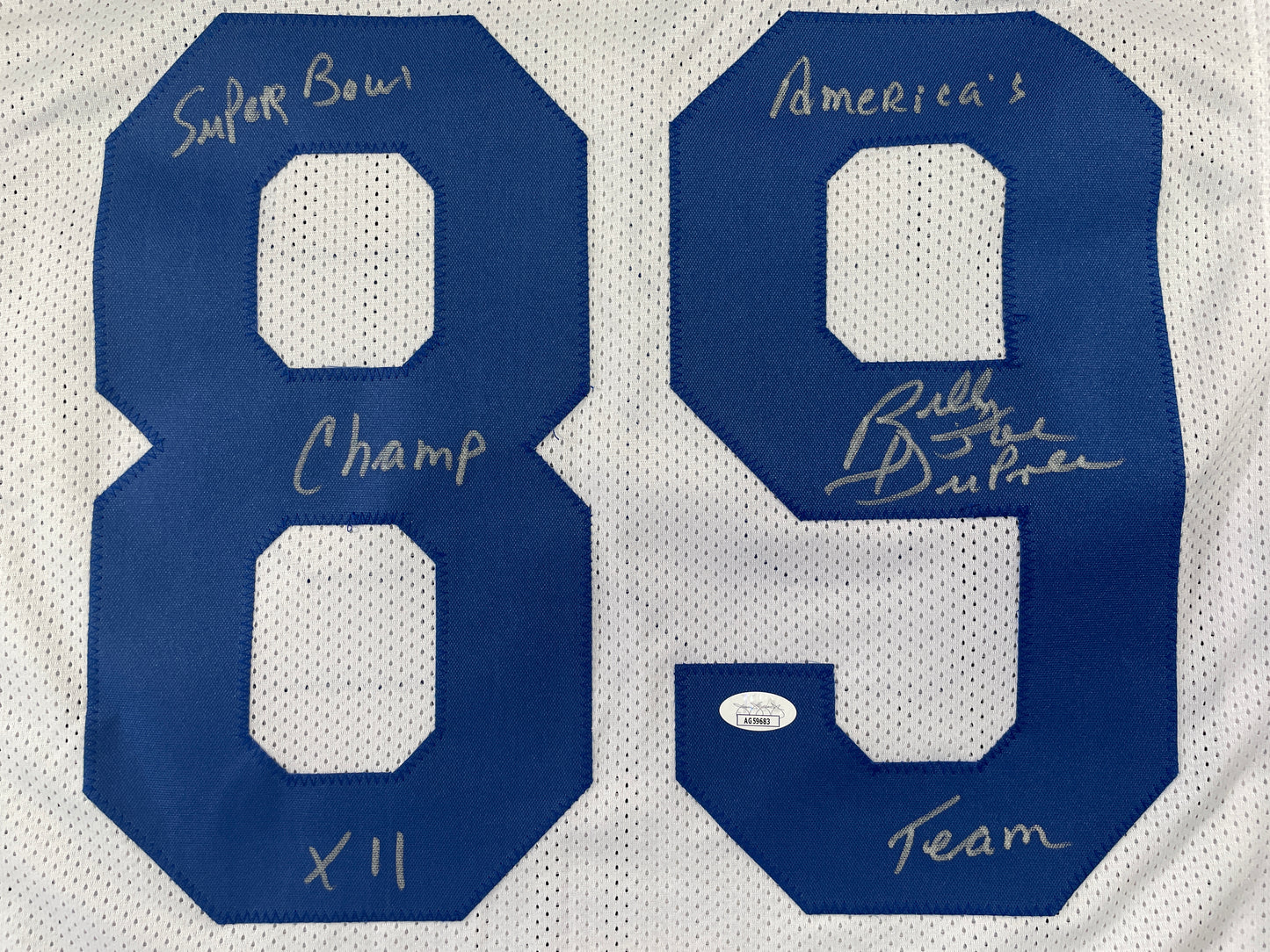 BILLY JOE DUPREE DALLAS COWBOYS SIGNED WHITE JERSEY w/INSCs XL JSA COA