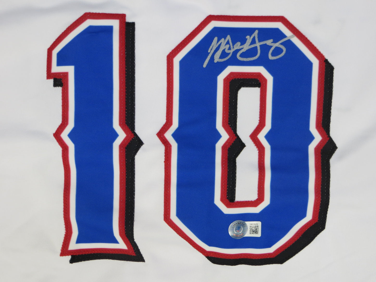 MICHAEL YOUNG TEXAS RANGERS SIGNED WHITE JERSEY size 3XL BAS COA
