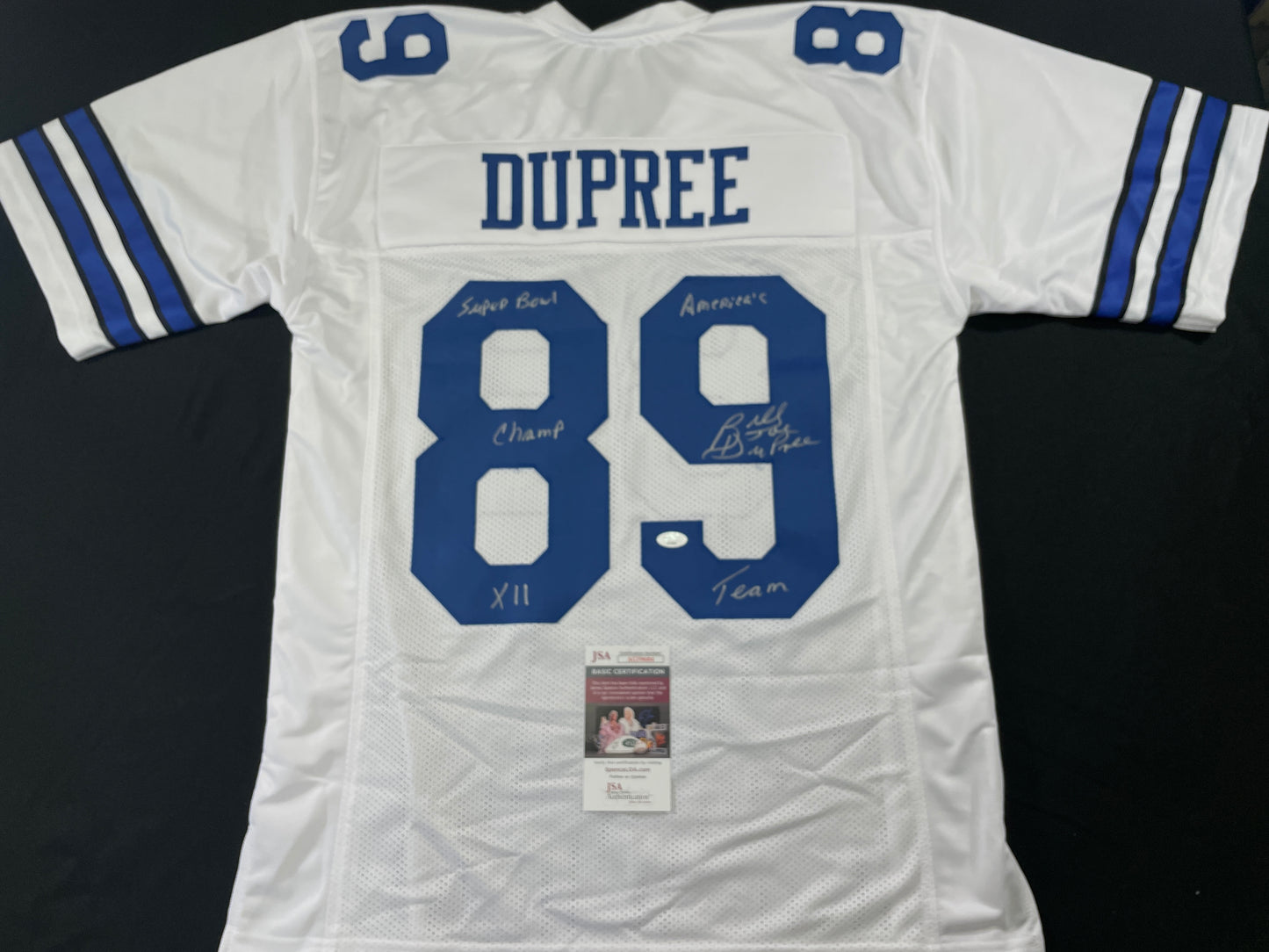 BILLY JOE DUPREE DALLAS COWBOYS SIGNED WHITE JERSEY w/INSCs XL JSA COA