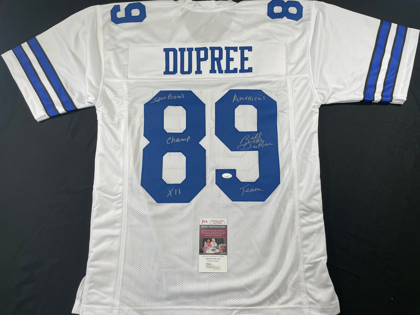 BILLY JOE DUPREE DALLAS COWBOYS SIGNED WHITE JERSEY w/INSCs XL JSA COA