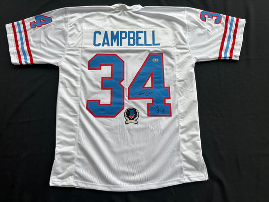 EARL CAMPBELL SIGNED WHITE FOOTBALL JERSEY Houston Oilers w/ "HOF 91" BAS COA