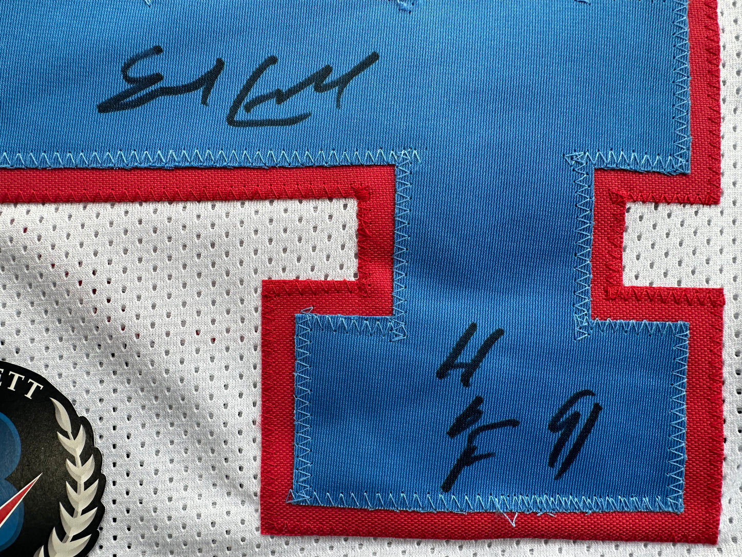 EARL CAMPBELL SIGNED WHITE FOOTBALL JERSEY Houston Oilers w/ "HOF 91" BAS COA