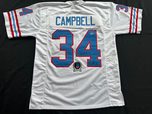 EARL CAMPBELL SIGNED WHITE FOOTBALL JERSEY Houston Oilers w/ "HOF 91" BAS COA