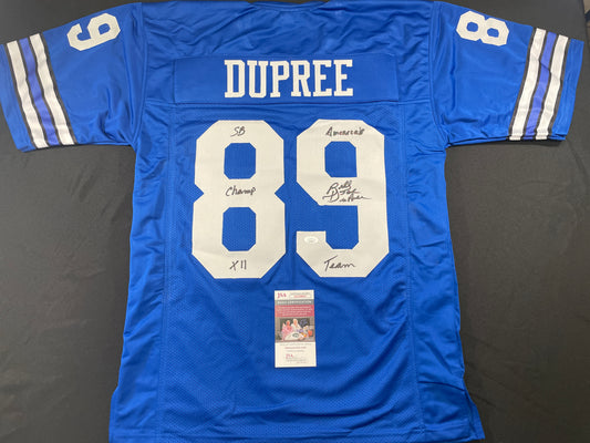 BILLY JOE DUPREE DALLAS COWBOYS SIGNED BLUE JERSEY w/INSCs XL JSA COA