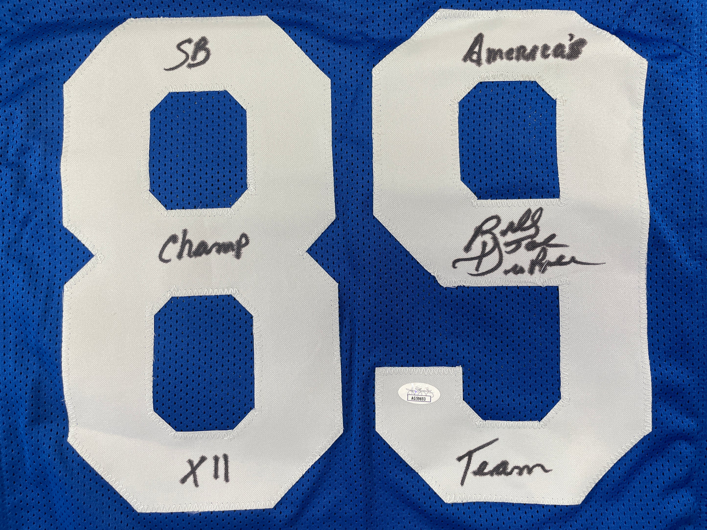 BILLY JOE DUPREE DALLAS COWBOYS SIGNED BLUE JERSEY w/INSCs XL JSA COA