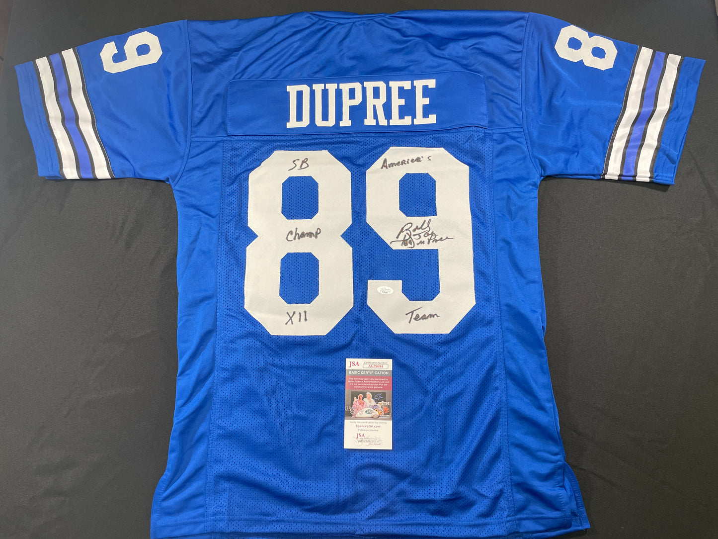 BILLY JOE DUPREE DALLAS COWBOYS SIGNED BLUE JERSEY w/INSCs XL JSA COA