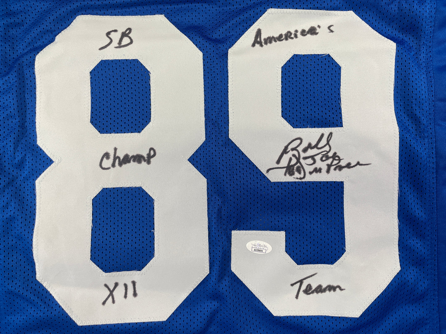 BILLY JOE DUPREE DALLAS COWBOYS SIGNED BLUE JERSEY w/INSCs XL JSA COA