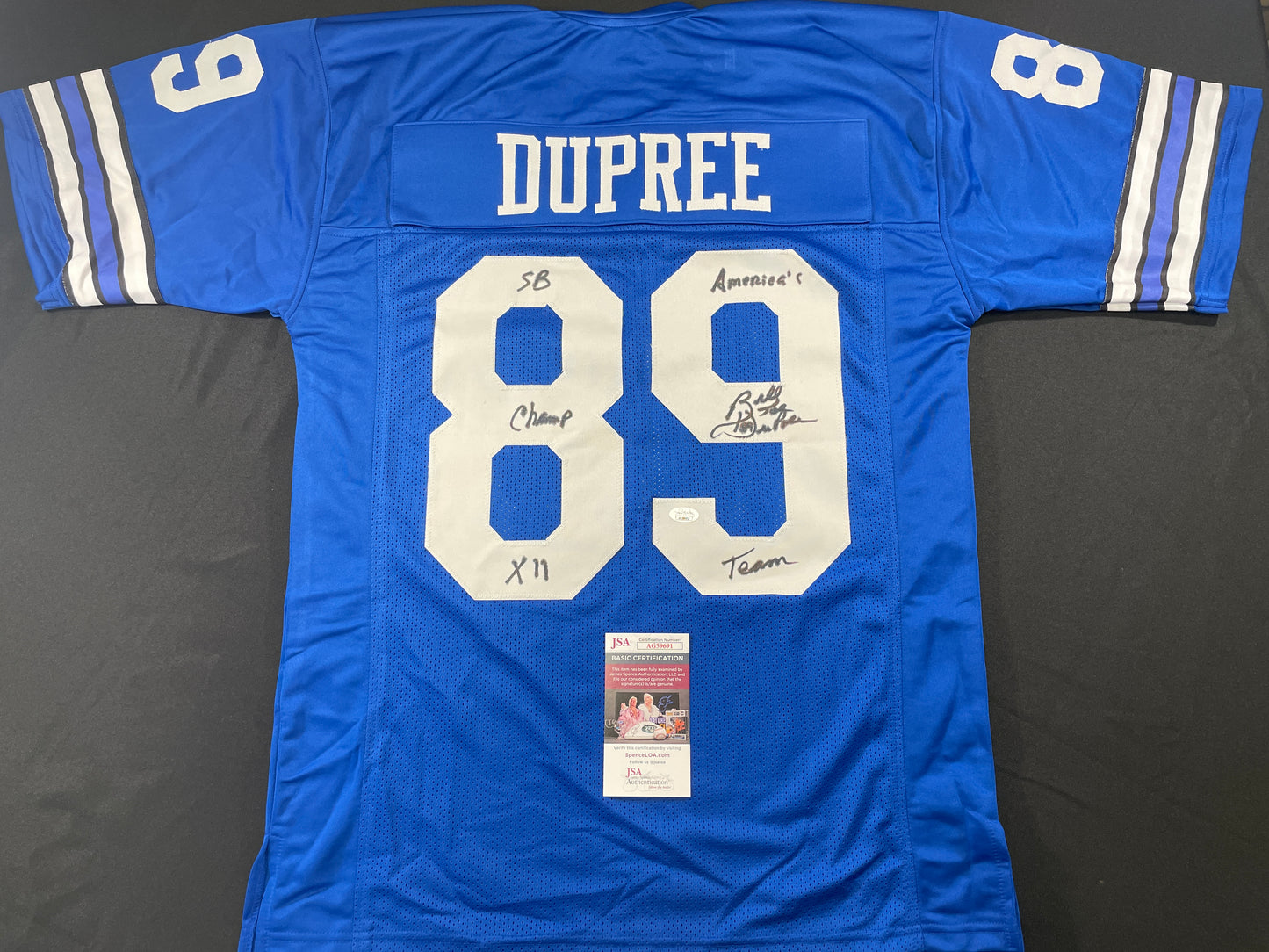 BILLY JOE DUPREE DALLAS COWBOYS SIGNED BLUE JERSEY w/INSCs XL JSA COA