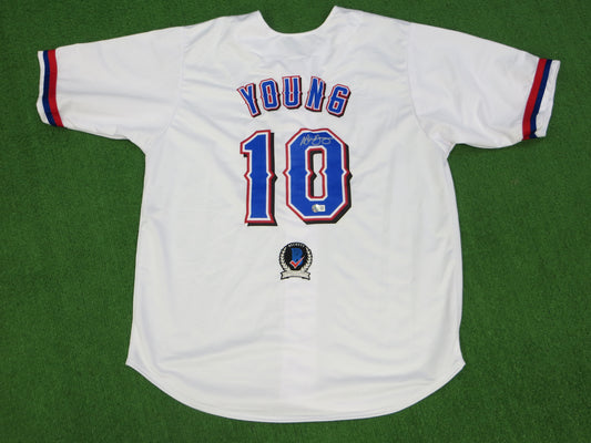 MICHAEL YOUNG TEXAS RANGERS SIGNED WHITE JERSEY size 2XL BAS COA