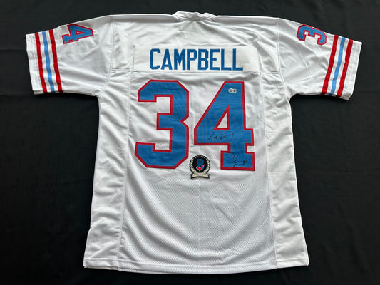 EARL CAMPBELL SIGNED WHITE FOOTBALL JERSEY Houston Oilers w/ "HOF 91" BAS COA