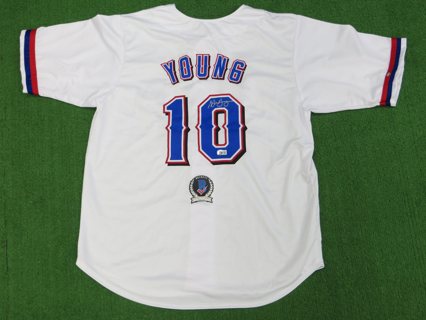 MICHAEL YOUNG TEXAS RANGERS SIGNED WHITE JERSEY size 2XL BAS COA