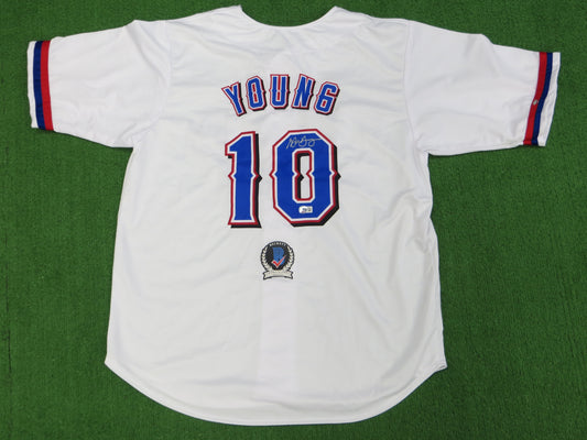 MICHAEL YOUNG TEXAS RANGERS SIGNED WHITE JERSEY size 2XL BAS COA