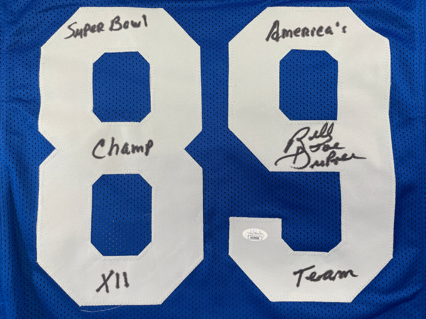 BILLY JOE DUPREE DALLAS COWBOYS SIGNED BLUE JERSEY w/INSCs XL JSA COA