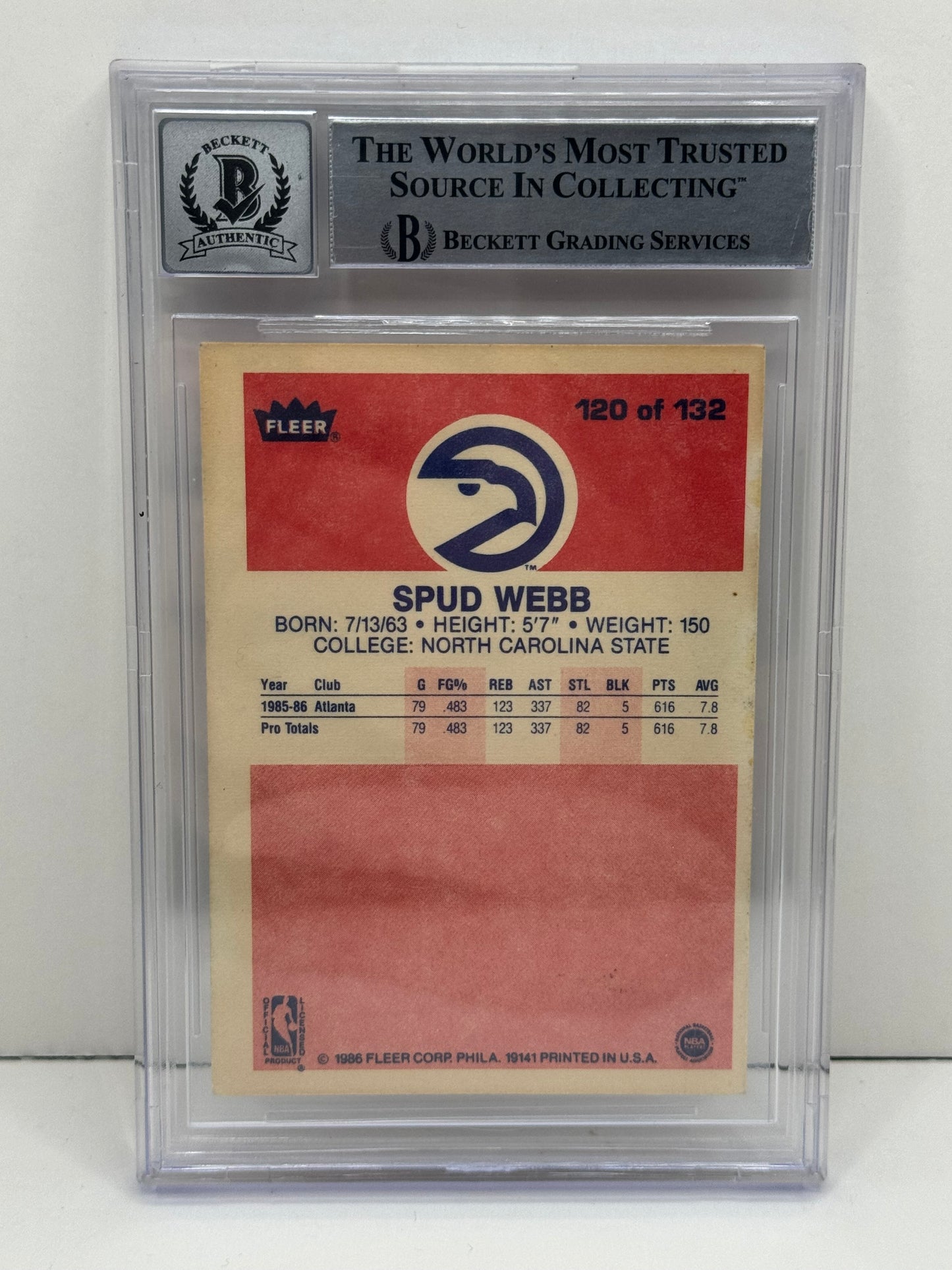 1986-87 Fleer Spud Webb #120 Auto BAS Beckett 10 Autograph