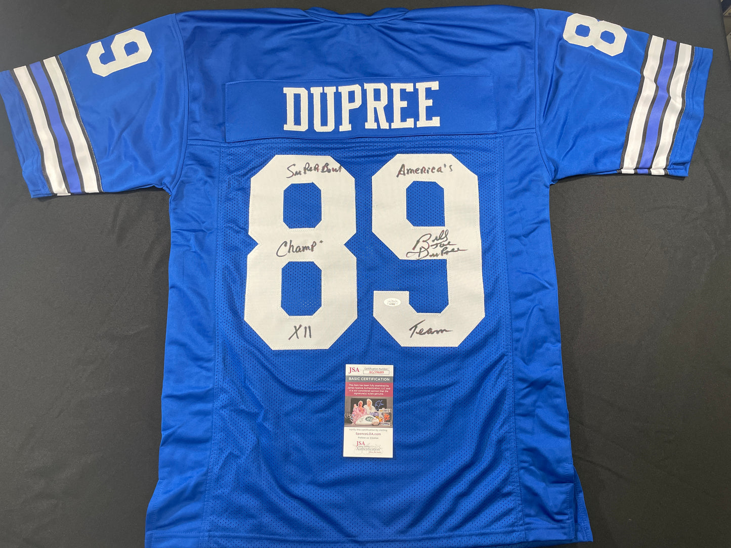 BILLY JOE DUPREE DALLAS COWBOYS SIGNED BLUE JERSEY w/INSCs XL JSA COA