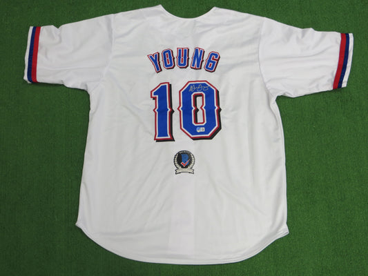MICHAEL YOUNG TEXAS RANGERS SIGNED WHITE JERSEY size 2XL BAS COA