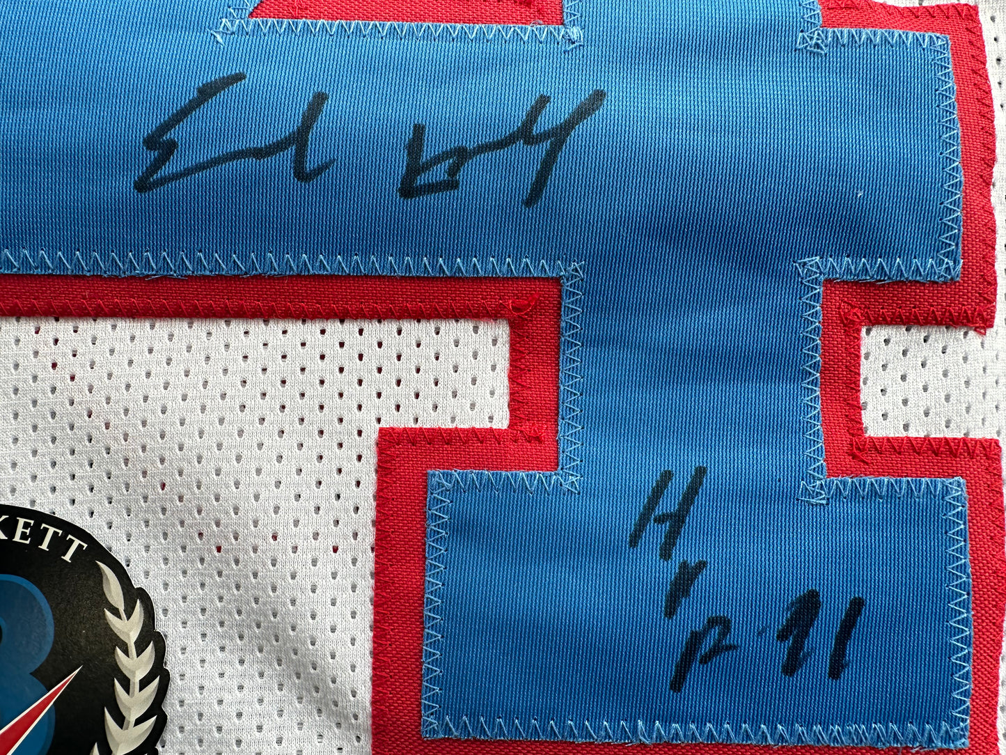 EARL CAMPBELL SIGNED WHITE FOOTBALL JERSEY Houston Oilers w/ "HOF 91" BAS COA