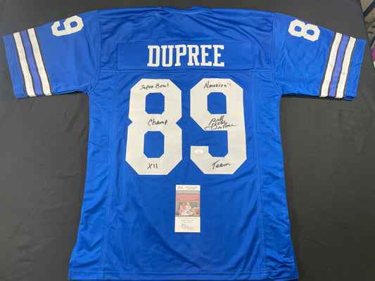 BILLY JOE DUPREE DALLAS COWBOYS SIGNED BLUE JERSEY w/INSCs XL JSA COA