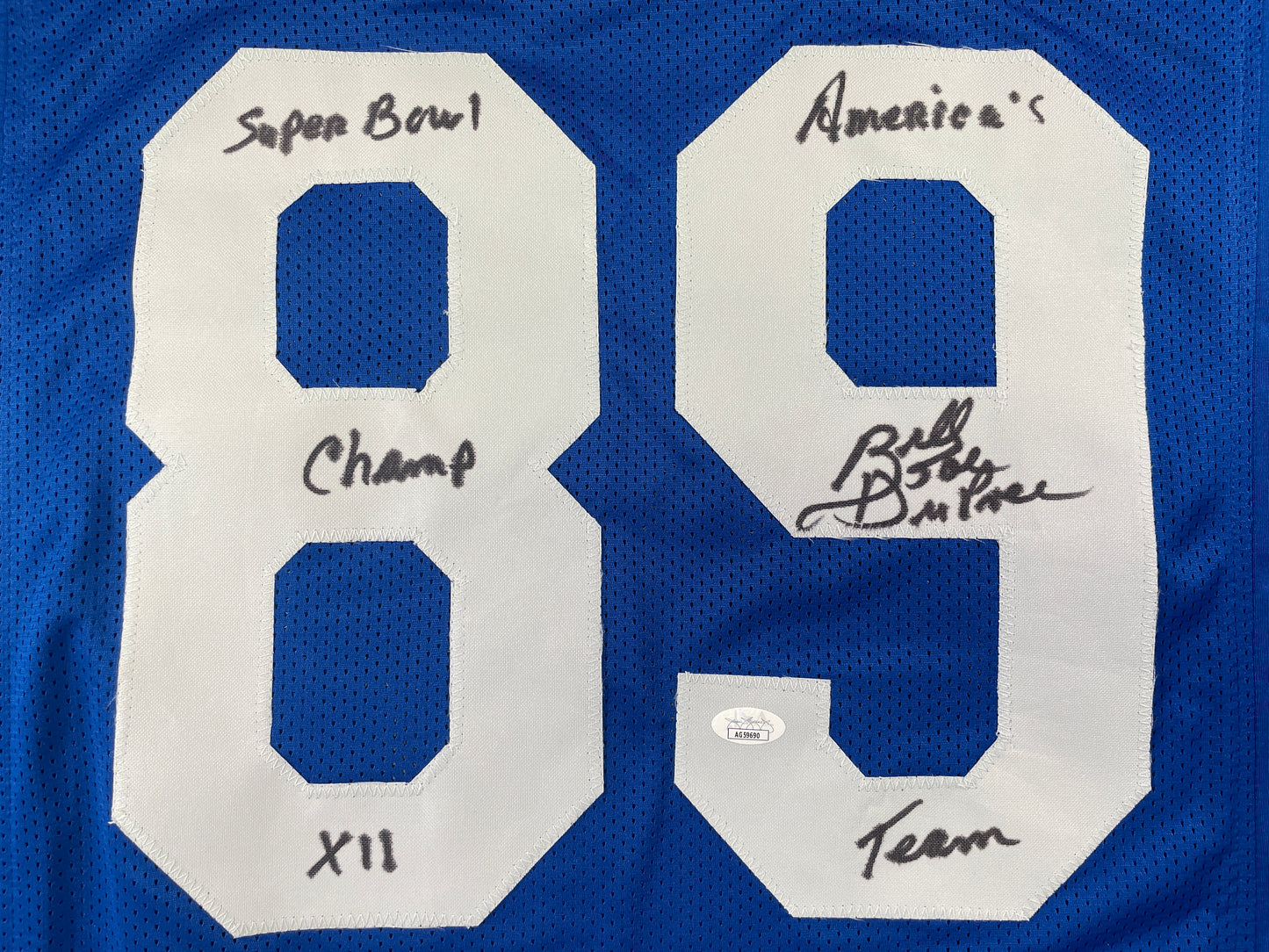 BILLY JOE DUPREE DALLAS COWBOYS SIGNED BLUE JERSEY w/INSCs XL JSA COA