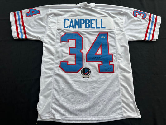 EARL CAMPBELL SIGNED WHITE FOOTBALL JERSEY Houston Oilers w/ "HOF 91" BAS COA