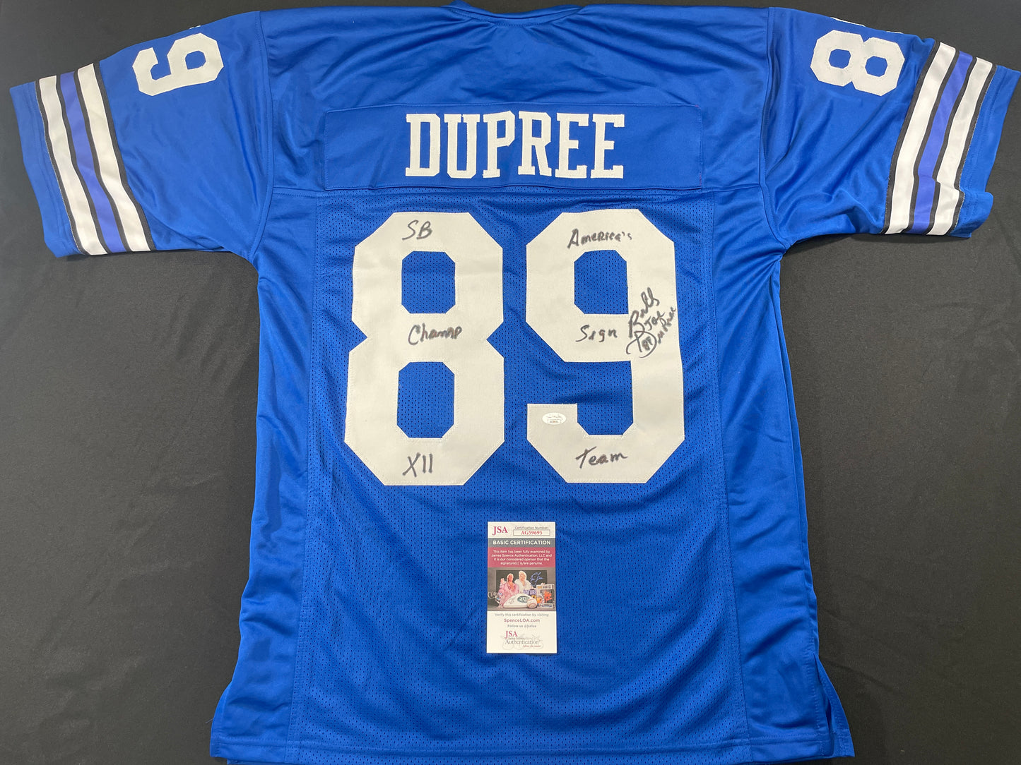BILLY JOE DUPREE DALLAS COWBOYS SIGNED BLUE JERSEY w/INSCs XL JSA COA