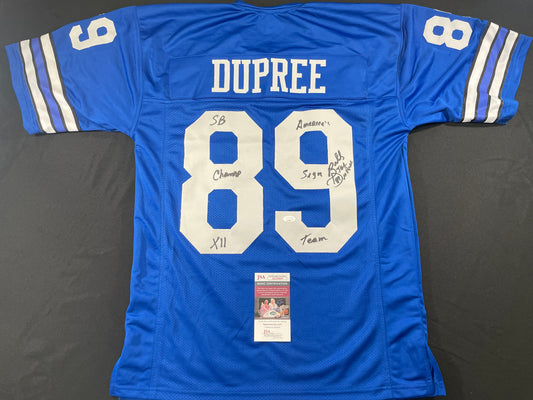 BILLY JOE DUPREE DALLAS COWBOYS SIGNED BLUE JERSEY w/INSCs XL JSA COA