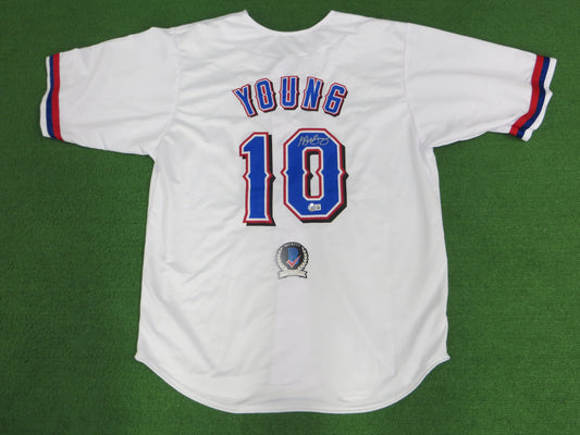 MICHAEL YOUNG TEXAS RANGERS SIGNED WHITE JERSEY size 2XL BAS COA