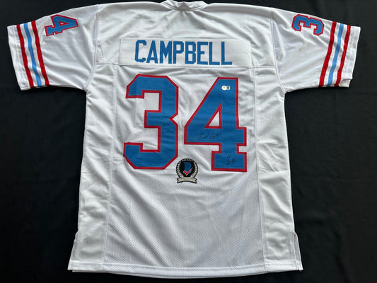 EARL CAMPBELL SIGNED WHITE FOOTBALL JERSEY Houston Oilers w/ "HOF 91" BAS COA