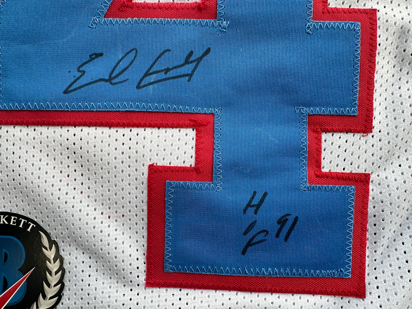 EARL CAMPBELL SIGNED WHITE FOOTBALL JERSEY Houston Oilers w/ "HOF 91" BAS COA