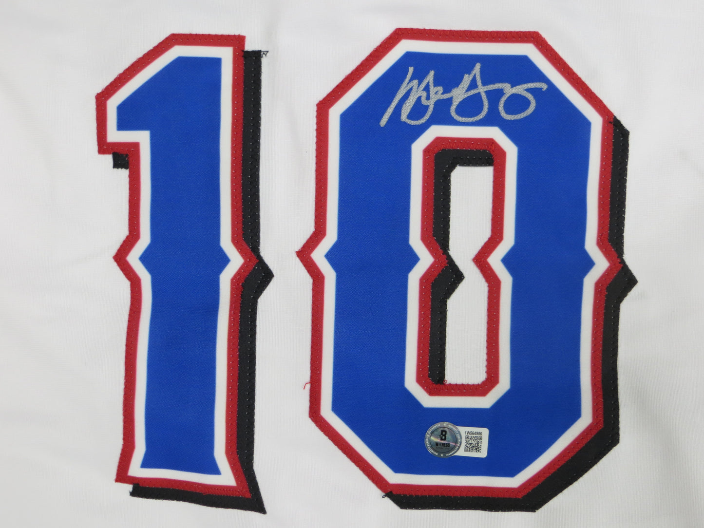 MICHAEL YOUNG TEXAS RANGERS SIGNED WHITE JERSEY size L BAS COA