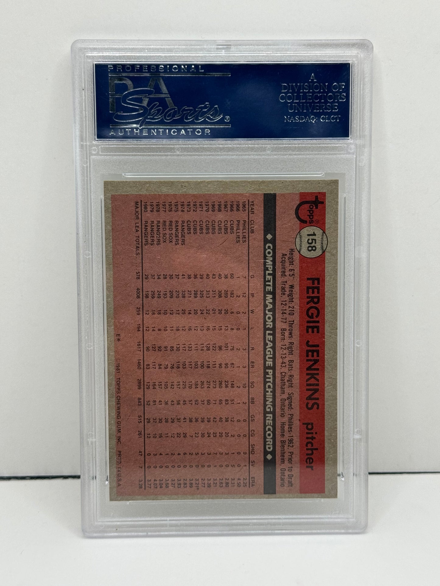 1981 Topps Fergie Jenkins Autographed Card PSA/DNA Certified Rangers