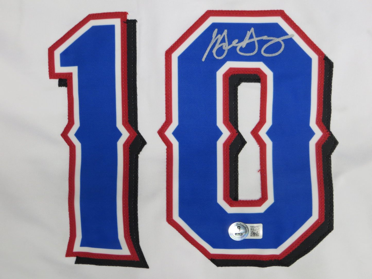 MICHAEL YOUNG TEXAS RANGERS SIGNED WHITE JERSEY size L BAS COA