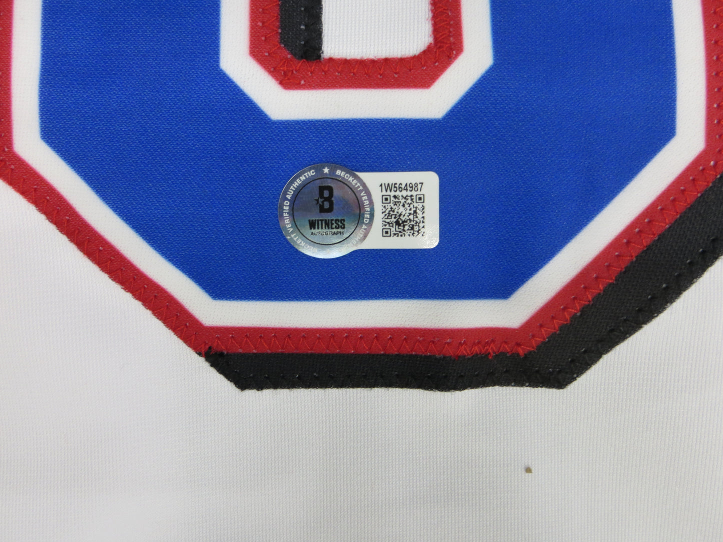 MICHAEL YOUNG TEXAS RANGERS SIGNED WHITE JERSEY size L BAS COA