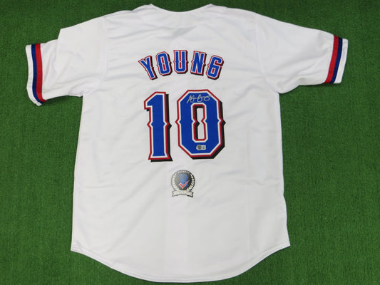 MICHAEL YOUNG TEXAS RANGERS SIGNED WHITE JERSEY size L BAS COA