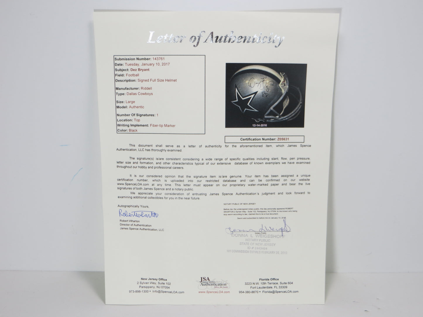 DEZ BRYANT SIGNED AUTHENTIC DALLAS COWBOYS RIDDELL Full Size HELMET JSA LOA