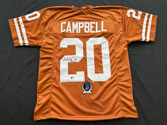 EARL CAMPBELL SIGNED ORANGE FOOTBALL JERSEY Texas Longhorns Large BAS COA