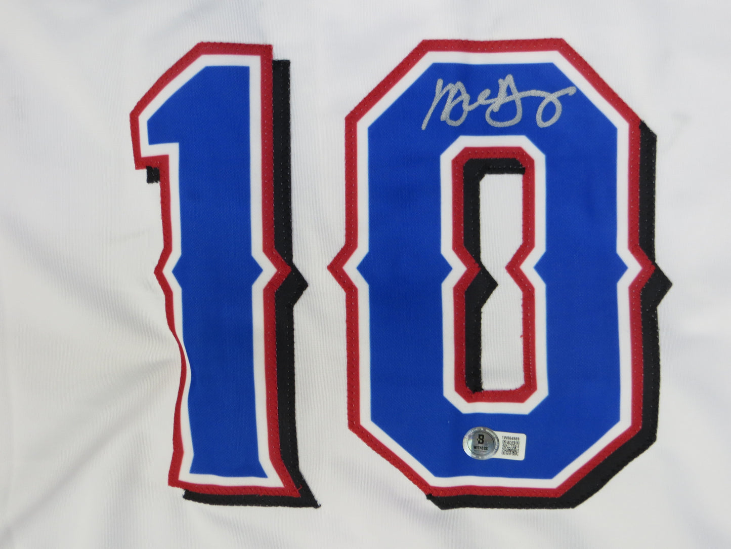 MICHAEL YOUNG TEXAS RANGERS SIGNED WHITE JERSEY size L BAS COA