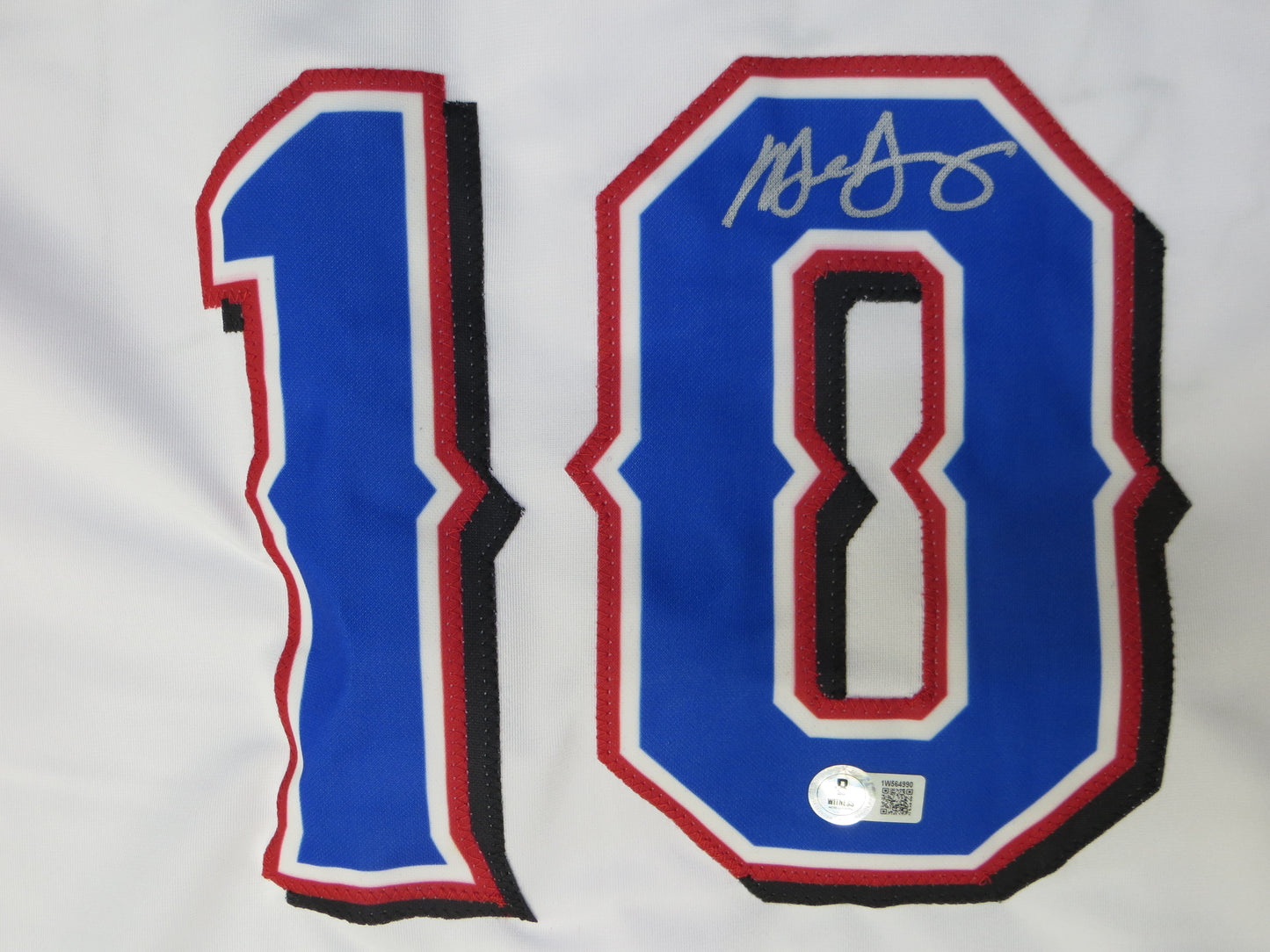 MICHAEL YOUNG TEXAS RANGERS SIGNED WHITE JERSEY size L BAS COA