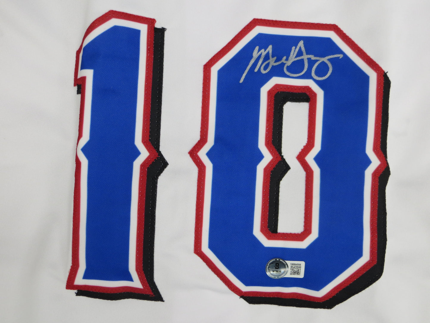 MICHAEL YOUNG TEXAS RANGERS SIGNED WHITE JERSEY size L BAS COA