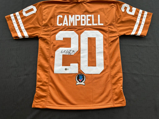 EARL CAMPBELL SIGNED ORANGE FOOTBALL JERSEY Texas Longhorns Medium BAS COA