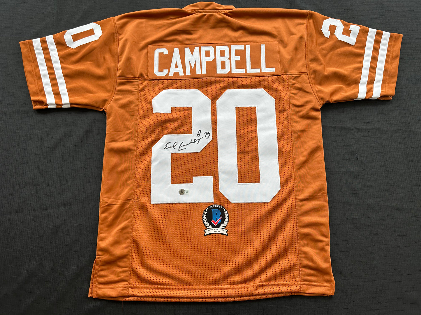EARL CAMPBELL SIGNED ORANGE FOOTBALL JERSEY Texas Longhorns Medium BAS COA