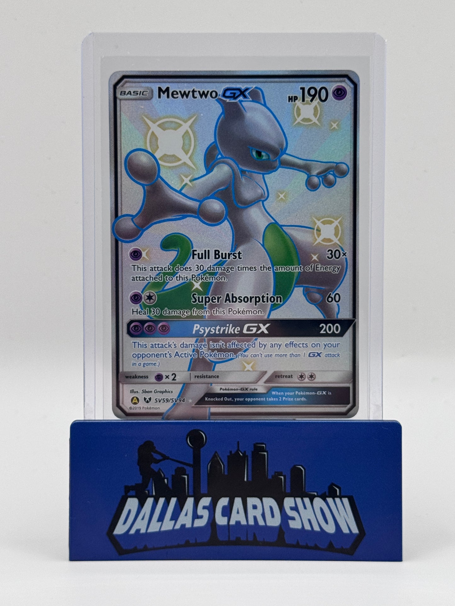 2019 Pokemon - Mewtwo GX (Shiny) - SV59/SV94 Hidden Fates NM