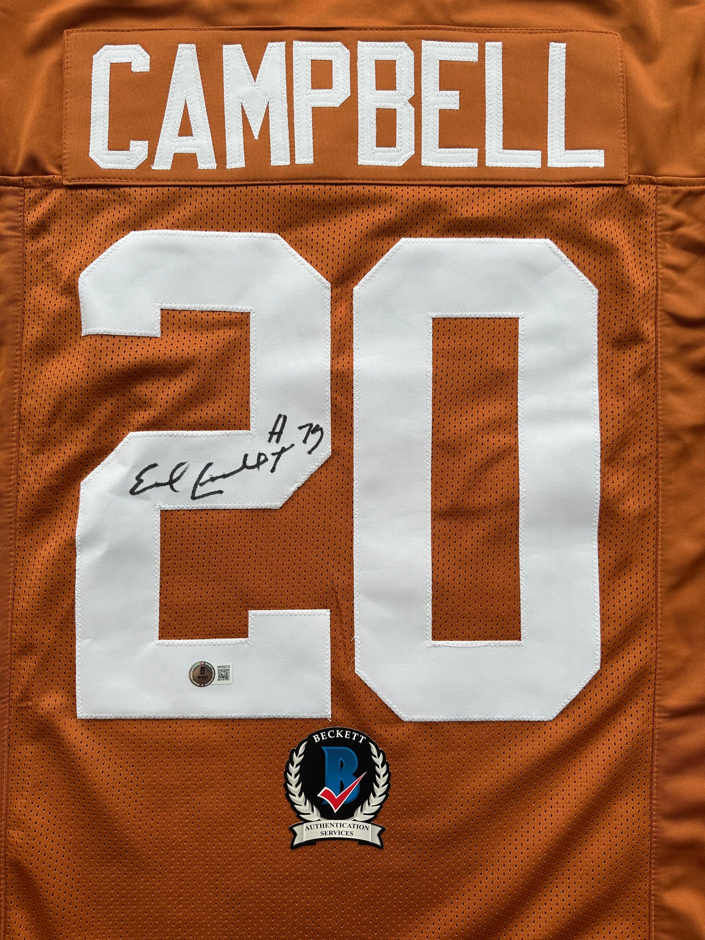 EARL CAMPBELL SIGNED ORANGE FOOTBALL JERSEY Texas Longhorns Medium BAS COA