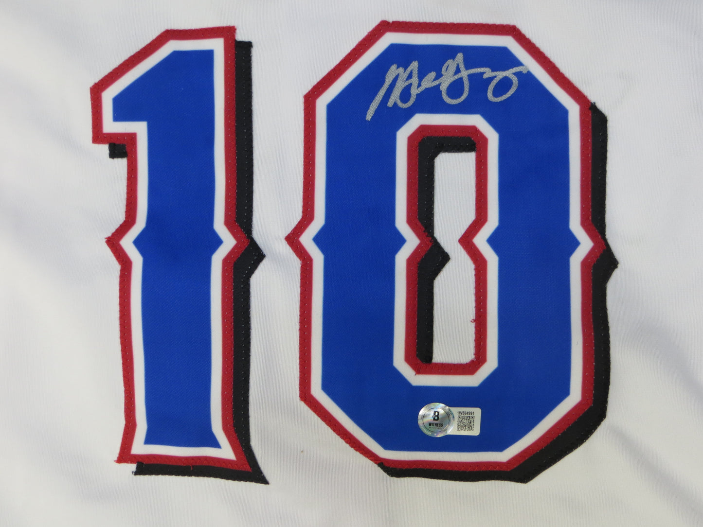 MICHAEL YOUNG TEXAS RANGERS SIGNED WHITE JERSEY size L BAS COA