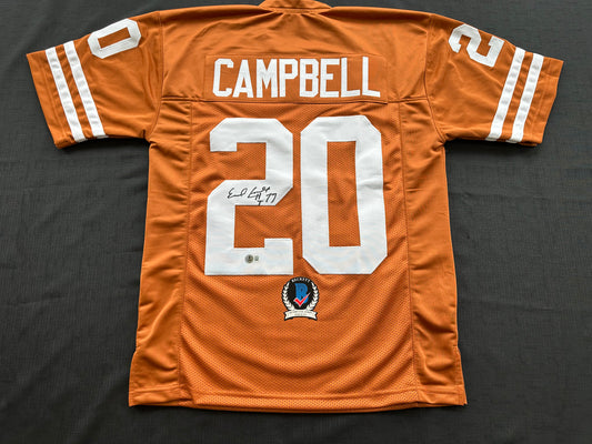 EARL CAMPBELL SIGNED ORANGE FOOTBALL JERSEY Texas Longhorns Medium BAS COA