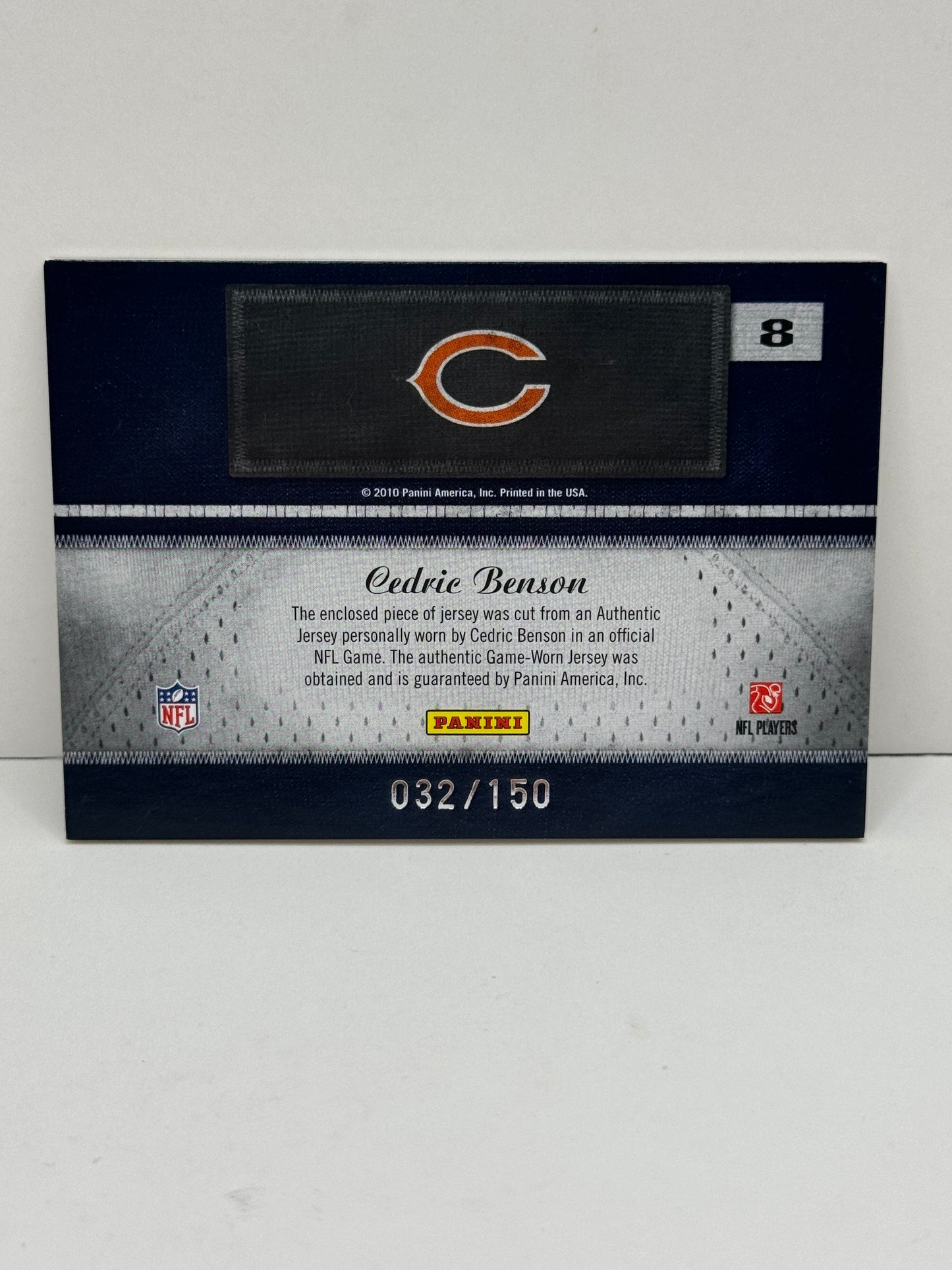 2010 Panini Classics Cedric Benson Flashback Fabrics Prime Jersey Match 32/150